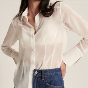 Abercrombie & Fitch Sheer White Button-Down Blouse